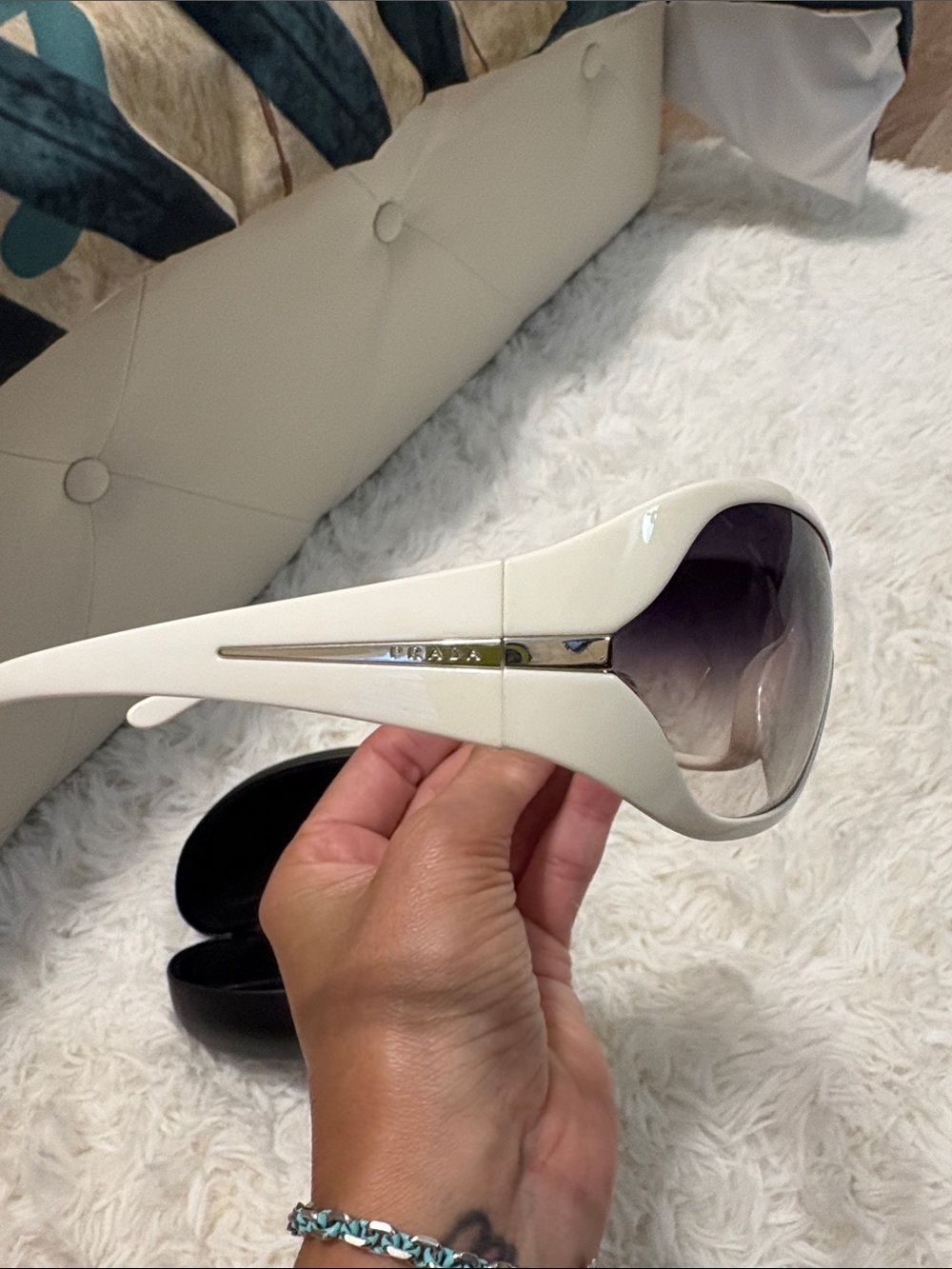 Prada White Rim Shield Sunglasses with Gradient Lenses - Picture 4 of 7